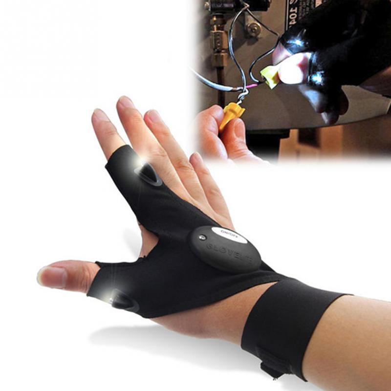 Magic Strap Fingerless Glove With LED Flashlight Torch